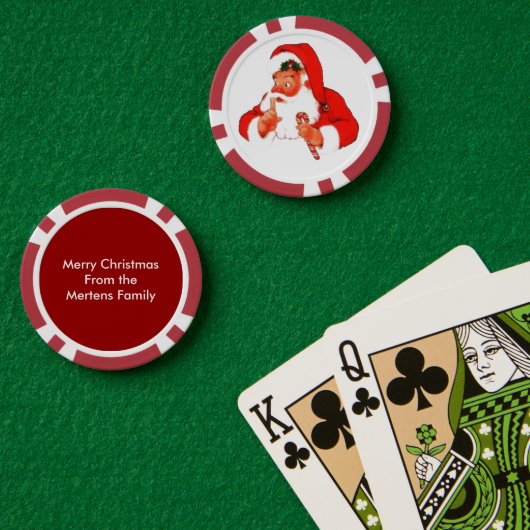  kerstman zegt shh rustig personaliseren bericht poker chips (Pokertafel (Dubbel))