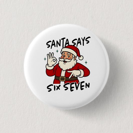 Kerstman zegt zes zeven 6 7 Grappige Brainrot Kers Ronde Button 3,2 Cm (Voorkant)