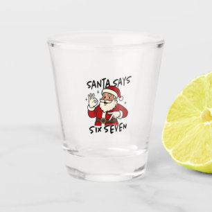 Kerstman zegt zes zeven 6 7 Grappige Brainrot Kers Shot Glas