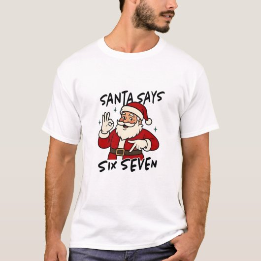 Kerstman zegt zes zeven 6 7 Grappige Brainrot Kers T-shirt (Voorkant)
