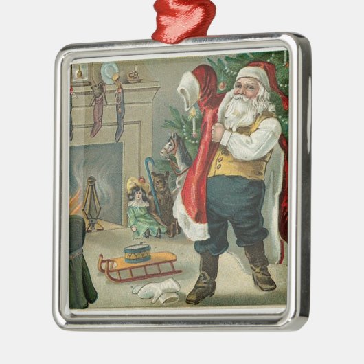  kerstman zet zijn pak aan metalen ornament (Links)