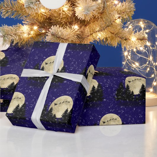 Kerstman Zicht op Donkerblauwe Kerstmis Cadeaupapier (Feestdagen)