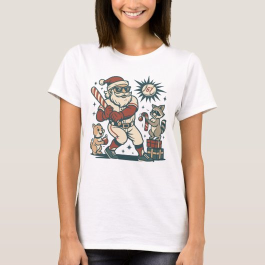Kerstman zijn 67 Kerstmis-honkbalmeme T-shirt (Voorkant)