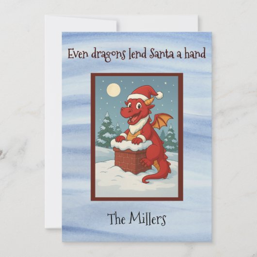 Kerstman zijn Dragon Assistent Feestdagenkaart (Voorkant)