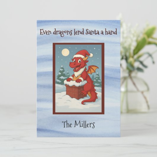 Kerstman zijn Dragon Assistent Feestdagenkaart (Staand voorkant)
