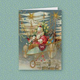 Kerstman & Zijn Verbazingwekkende Vliegmachine Bri Feestdagen Kaart