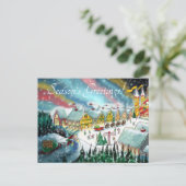 Kerstman zijn werkplaats op de noordpool feestdagenkaart (Staand voorkant)