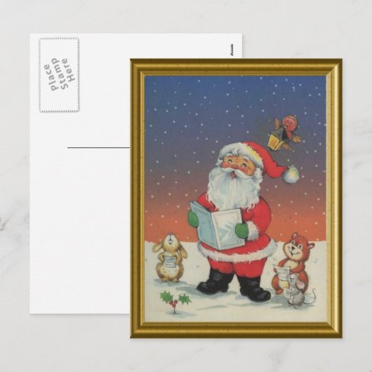 Kerstman, zingen kerstliederen met de dieren feestdagenkaart (Voorkant / Achterkant)