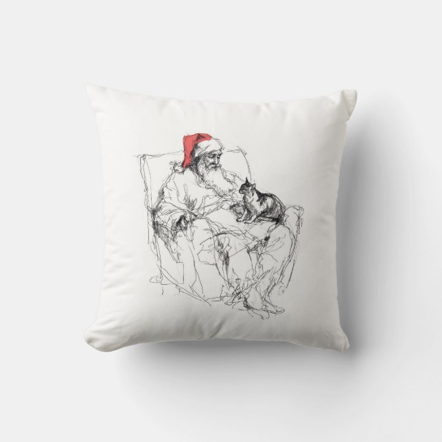 Kerstman zit met kat op schoot kussen (Voorkant)