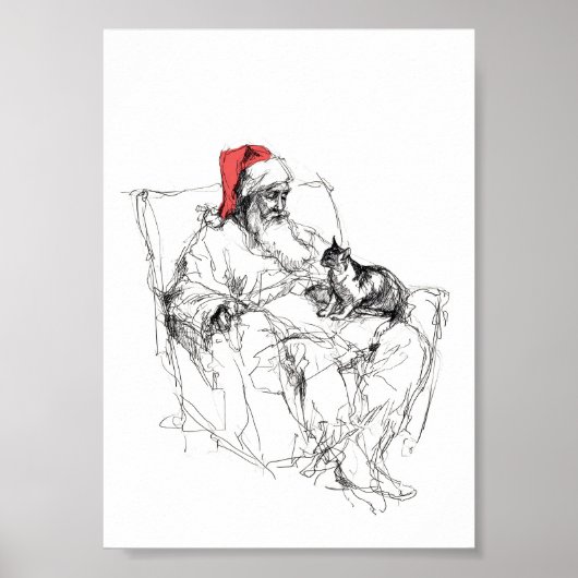 Kerstman zit met kat op schoot poster (Voorkant)