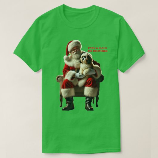 Kerstman Zittend met een Shih Tzu Dog Xmas URM T-shirt (Design voorkant)