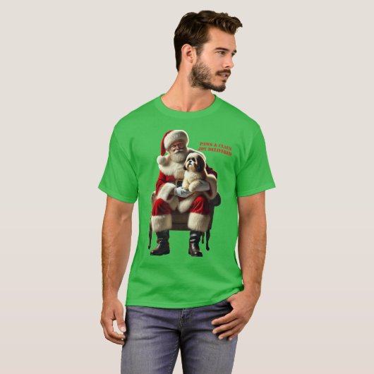 Kerstman Zittend met een Shih Tzu Dog Xmas URM T-shirt (Voorkant volledig)
