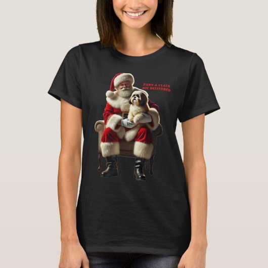 Kerstman Zittend met een Shih Tzu Dog Xmas URM T-shirt (Voorkant)