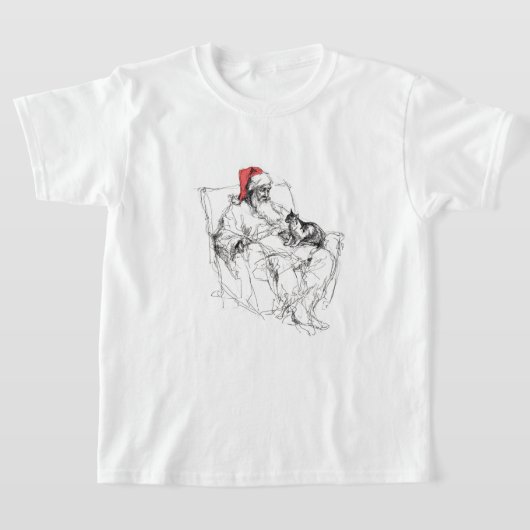Kerstman zittend met kat op schoot t-shirt (Laagn)