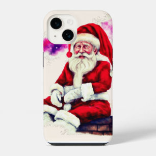 Kerstman zittend op de bakstenen muur met wolken iPhone 14 hoesje