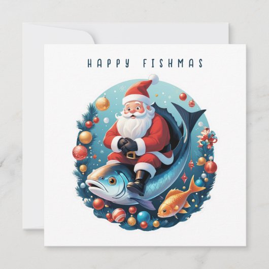 Kerstman zittend op een vis. feestdagenkaart (Voorkant)