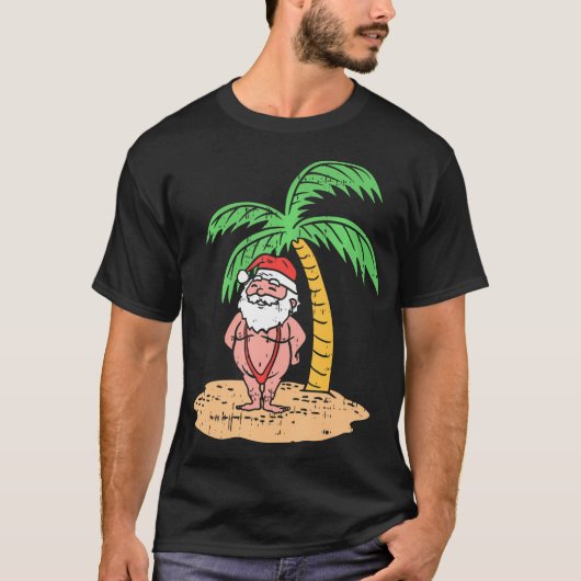 Kerstman zomer badpak Grappig Kerstmis in juli T-shirt (Voorkant)