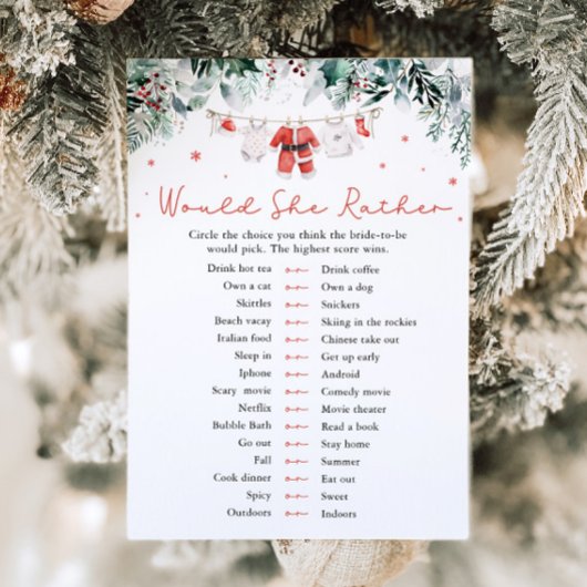 Kerstman zou ze liever Baby shower spel Kaart