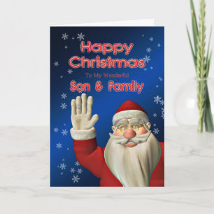 Kerstman zwaaiende kerstkaart voor zoon en familie feestdagen kaart