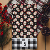 Kerstman Zwart Gingham Monogram Kerstmis Oud Theedoek