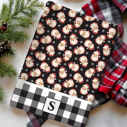 Kerstman Zwart Gingham Monogram Kerstmis Oud Theedoek