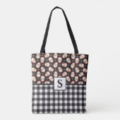Kerstman Zwart Gingham Monogram Kerstmis Tote Bag (Achterkant)