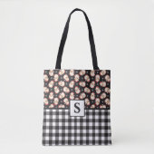 Kerstman Zwart Gingham Monogram Kerstmis Vintage Tote Bag (Voorkant)