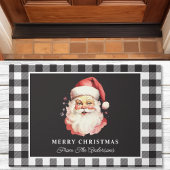 Kerstman Zwart Gingham Persoonlijke Kerstmis Deurmat
