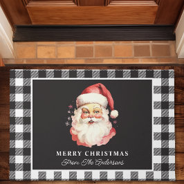Kerstman Zwart Gingham Persoonlijke Kerstmis Deurmat