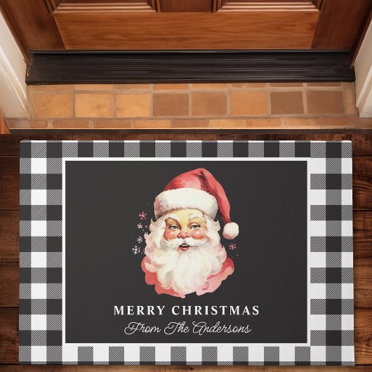 Kerstman Zwart Gingham Persoonlijke Kerstmis Deurmat