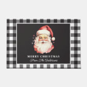 Kerstman Zwart Gingham Persoonlijke Kerstmis Deurmat (Voorkant)