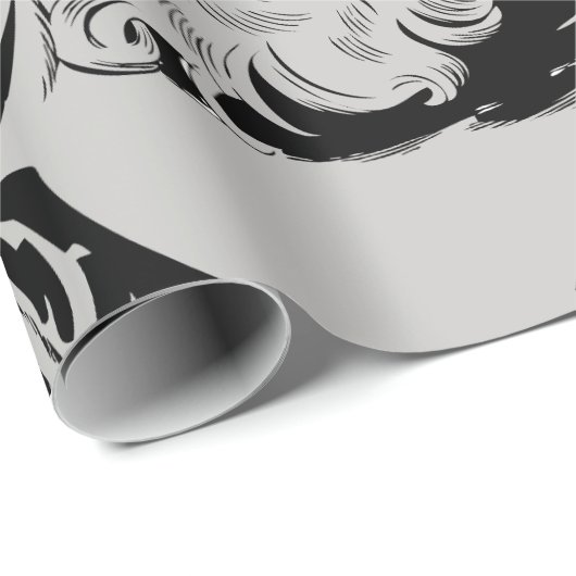  Kerstman Zwart & Grijs Kerst Cadeaupapier (Rol Hoek)