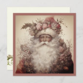 Kerstman Zwart - Rococo & Roze Bloemmotief Feestdagenkaart (Voorkant / Achterkant)