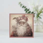 Kerstman Zwart - Rococo & Roze Bloemmotief Feestdagenkaart (Staand voorkant)