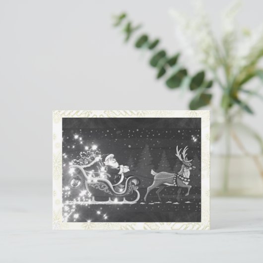 Kerstman  zwart-wit Kerstman Feestdagenkaart (Staand voorkant)