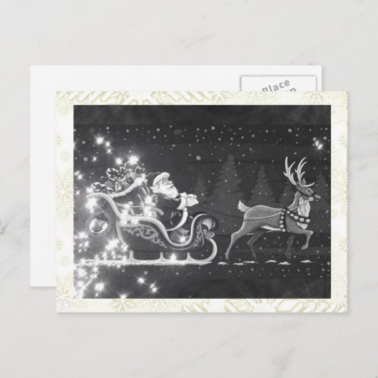 Kerstman  zwart-wit Kerstman Feestdagenkaart (Voorkant / Achterkant)