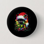 Kerstman zwarte kat kerstmuts verstrikt in Kerstmi Ronde Button 5,7 Cm (Voorkant)