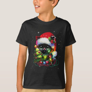 Kerstman zwarte kat kerstmuts verstrikt in Kerstmi T-shirt