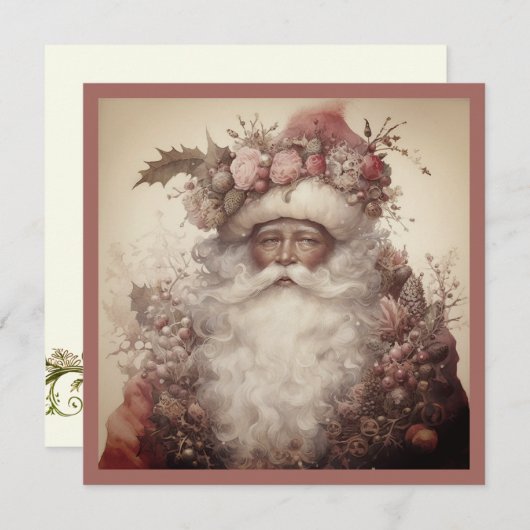 Kerstman Zwarte Kerstman - Rococo & Roze Bloemmoti Feestdagenkaart (Voorkant / Achterkant)