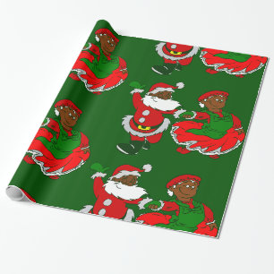 Kerstman Zwarte Kerstman Vrouw Cadeaupapier