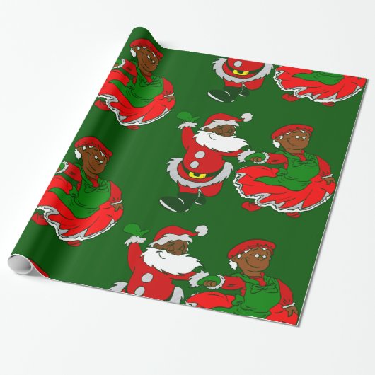 Kerstman Zwarte Kerstman Vrouw Cadeaupapier (Uitgerold)