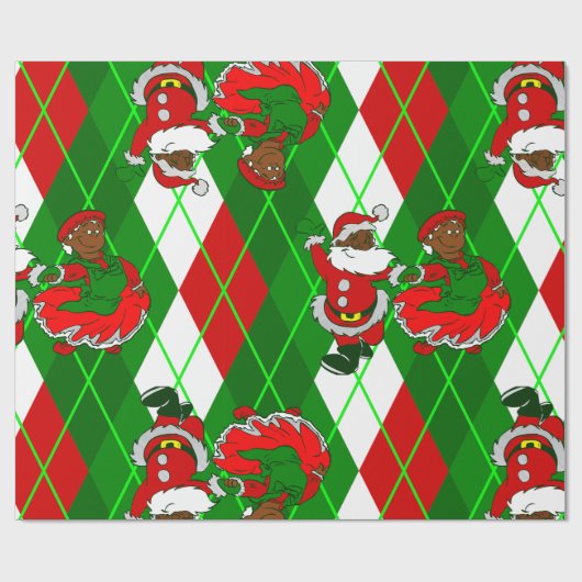 Kerstman Zwarte Kerstman Vrouw Plaid Cadeaupapier (Vlak)