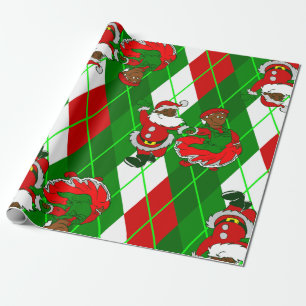 Kerstman Zwarte Kerstman Vrouw Plaid Cadeaupapier