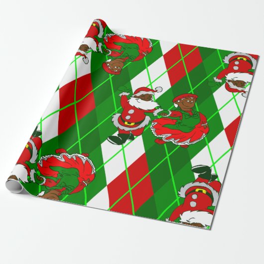 Kerstman Zwarte Kerstman Vrouw Plaid Cadeaupapier (Uitgerold)