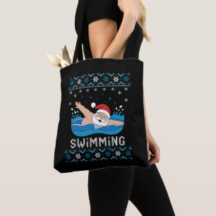 Kerstman Zwemmen Kerstmis Horrortrui Sneeuwvlokken Tote Bag