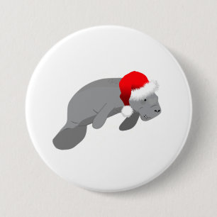 kerstmanatee Funny Zee Cow met Santa Hat Ronde Button 7,6 Cm
