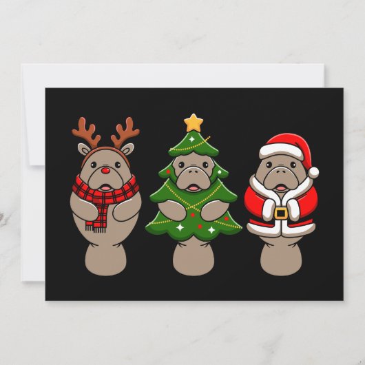 Kerstmanatee Trio Kerstman Rendier Boom Kerstmis Kaart (Voorkant)