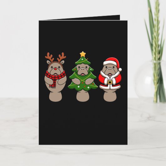 Kerstmanatee Trio Kerstman Rendier Boom Kerstmis Kaart (Voorkant)