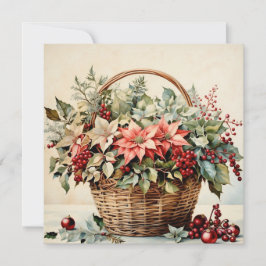Kerstmand met Poinsettia Bloemen, Bessen Feestdagenkaart