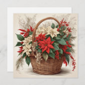 Kerstmand met rode, witte Poinsettia Bloem Feestdagenkaart (Voorkant / Achterkant)